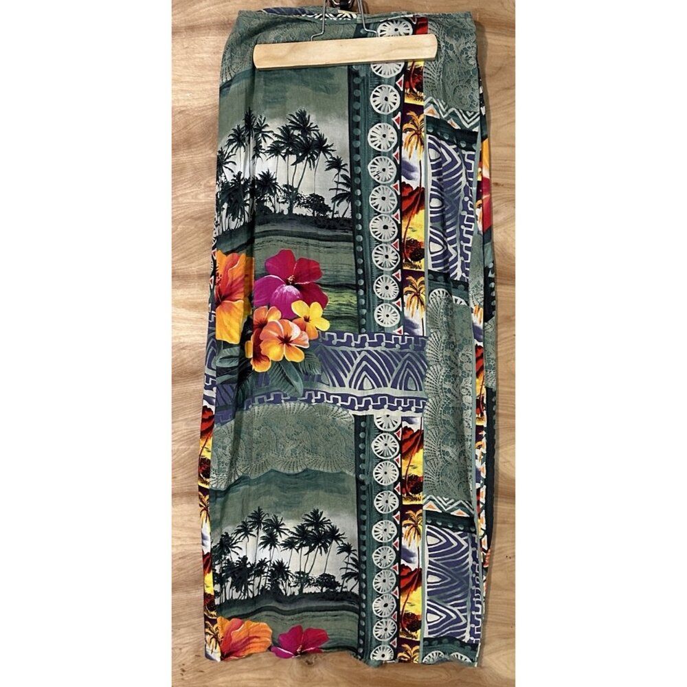 Vtg Jams World  Women M (5) Maxi Wrap Skirt Coverup Hawaiian Floral Beach Palms